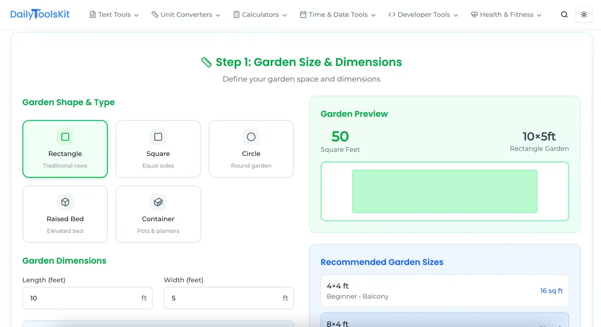 Garden measurement example